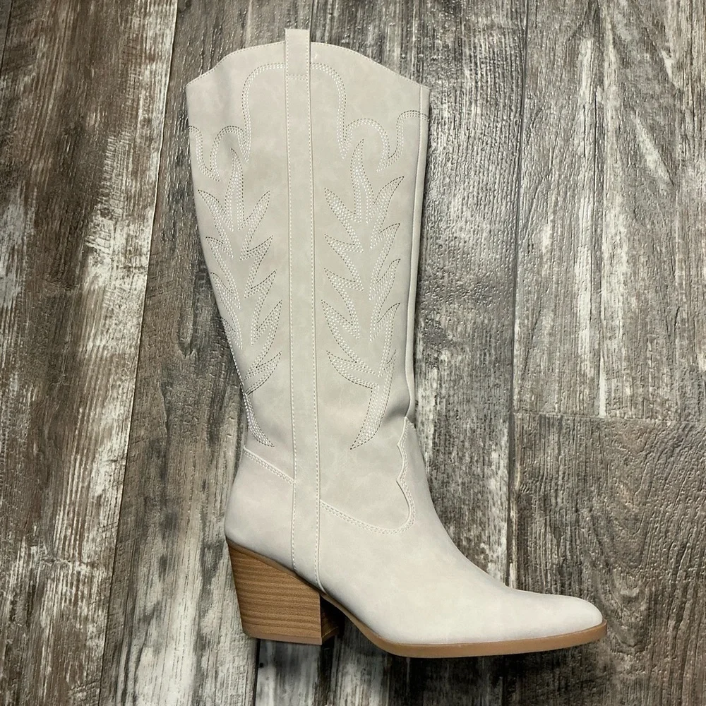 LC Lauren Conrad Women’s Knee-High Western Boot - Cream Size 9.5